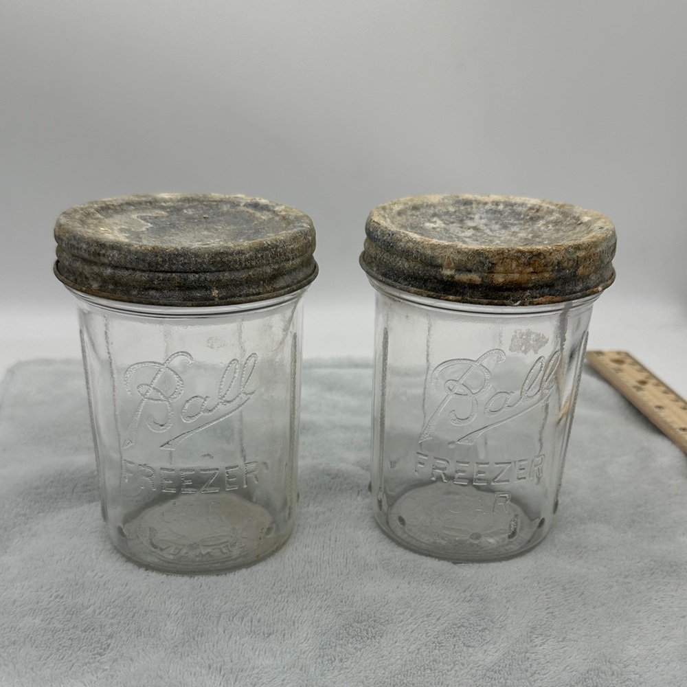 Vintage Ball Clear Glass Freezer Jars with Zinc Lids (Lot of 2)